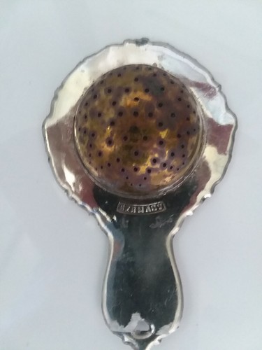Vintage German Silverplate & Brass Flower / Figure Pattern Tea Strainer