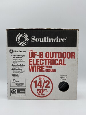 Southwire Wire 50-Ft 14/2 Solid CU UF-B Outdoor Electrical Wire W/G Gray.     C6