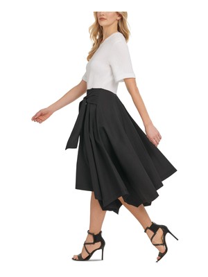 

DKNY Женское платье миди белого цвета с асимметричным краем и короткими рукавами + расклешенное платье, Белый
