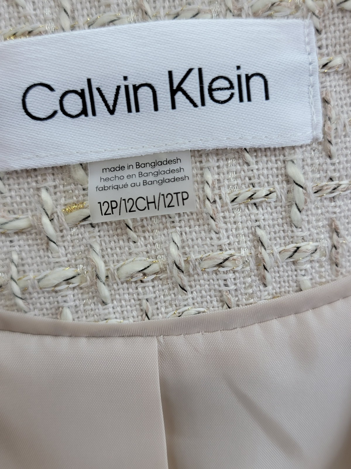 Calvin Klein Petite Patch-Pocket Tonal Tweed Blazer Women's 12P Nomad Multi L/S - Picture 12 of 16