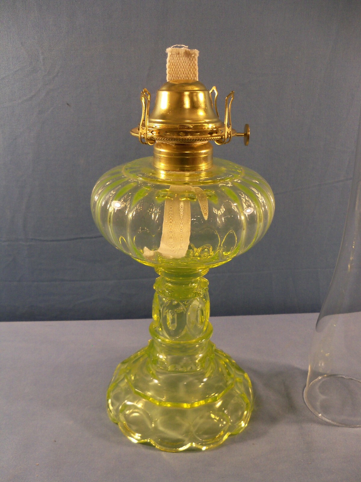 Large Mosser Vaseline Glass Oil Lamp