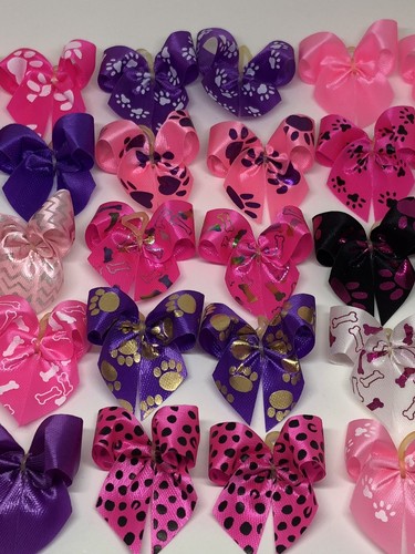 Dog Bows Pet Grooming Bows Pink Variety Prints Small Qty 30 ( 15 Pair) USA