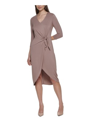 

Женское коричневое платье CALVIN KLEIN с рукавом 3/ ниже колена и искусственным запахом, Коричневый