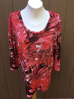New Chico's Red Back Cuba Libre Tropical Foliage Top Shirt Tee Sz 3 XL 16 18 NWT