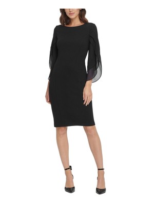 

DKNY Женское черное коктейльное платье-футляр длиной до колена с рукавами-лепестками и вырезом под горло, Черный