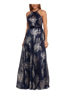 BETSY & ADAM Womens Blue Lined Cinched Waist Sleeveless Gown Dress 10