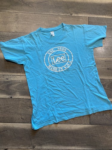 Vintage Lee Jeans CLASSIC LOGO T Shirt Blue Sz M Rare Single