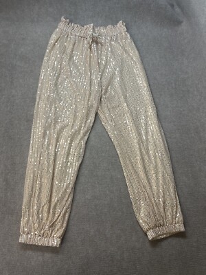 Womens Harem XL Pants Pull-on Rose Gold Pink Sequins Shiny Festival Gypsy Boho