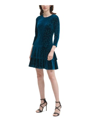 

DKNY Женское зеленое платье с круглым вырезом и рукавами 3/, короткое вечернее платье + расклешенное платье, Зеленый