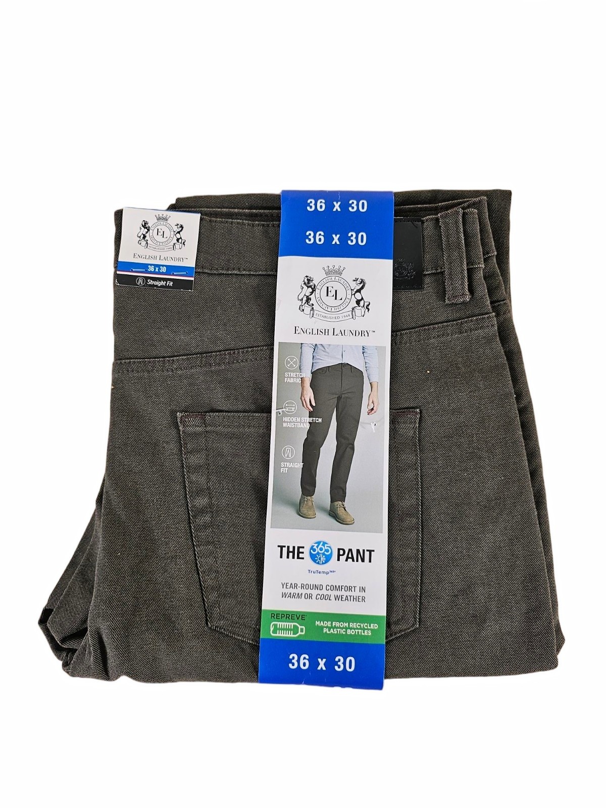 36x30 - GREEN - Mens English Laundry 365 TruTemp Slimmer Straight Leg Pants