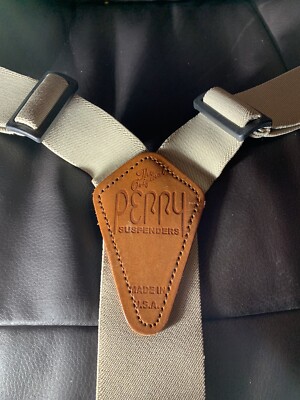 Original Perry Hook-On Belt Y-Back Regular Adjustable Suspenders Tan USA 2  W
