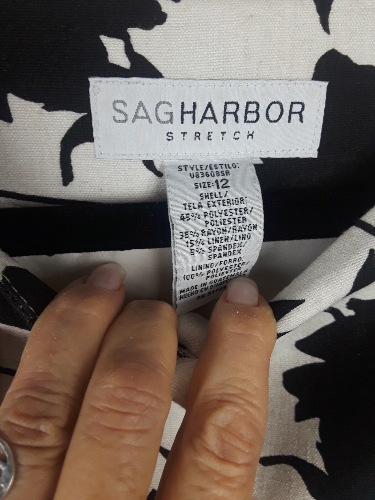 Sag Harbor Women's Stretch Black Tan Jacket Coat Career Top 3/4 Sleeve  Size 12