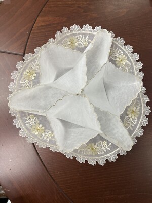 Hot Roll Basket Liner Embroidered - Bread Cover Bun Warmer With Snaps - Ecru New
