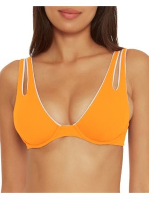 Женский оранжевый бюстгальтер с вырезом на спине в рубчик BECCA Womens Swimwear Top S\P