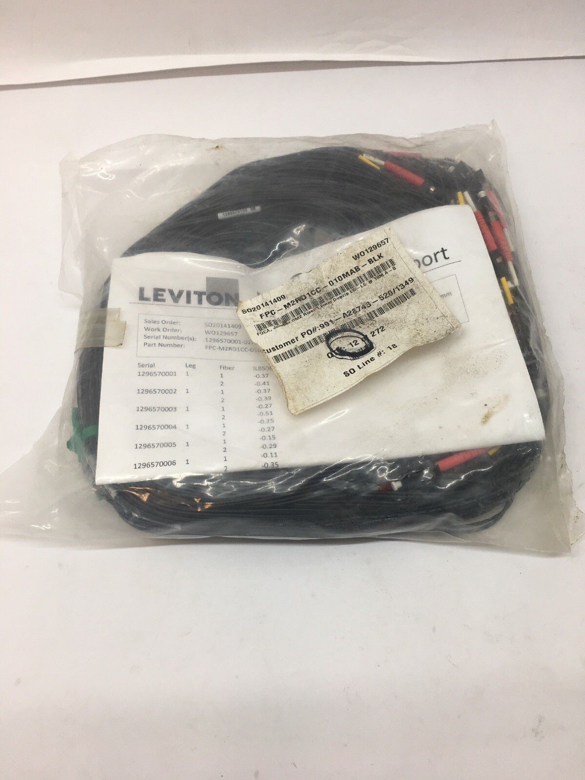 10-Meter Fiber Optic Cable Assembly (Lot of 12) FPC-M2RD1CC-010MAB-BLK Leviton