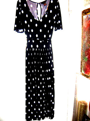 ASHLEY STUART LADY FASHION ELEGANT DRESS Black,White Polka Dot 14 / 16W