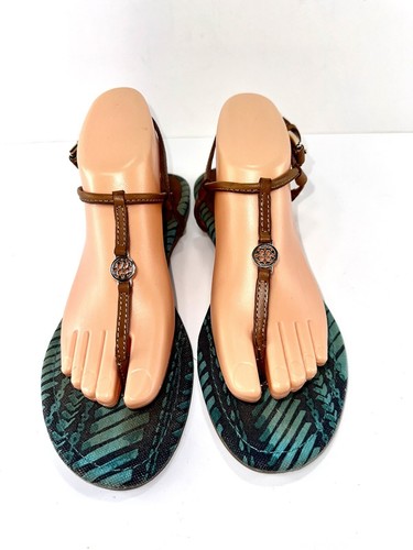Coach Shirley V Leather Heritage Strap Flat Thong Shoes