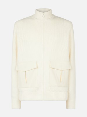 Pre-owned Mc2 Saint Barth Man Knitted Bomber With Felt Pockets In White