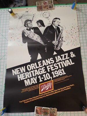 Schlitz Beer New Orleans Jazz & Heritage Festival Poster With Frame 1981 Mardi 