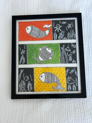 Art-Katha. Under water life style - madhubani, Medium -  Size - 10'' x 12
