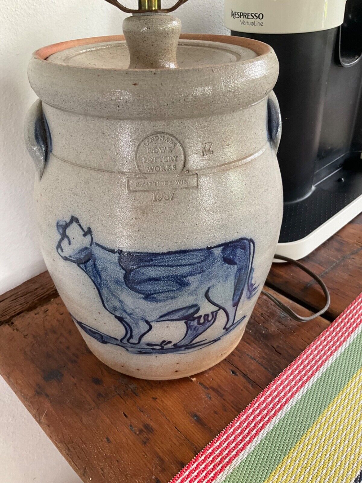 EXC COND RARE Rowe Pottery Works Salt Glazed Stoneware Blue