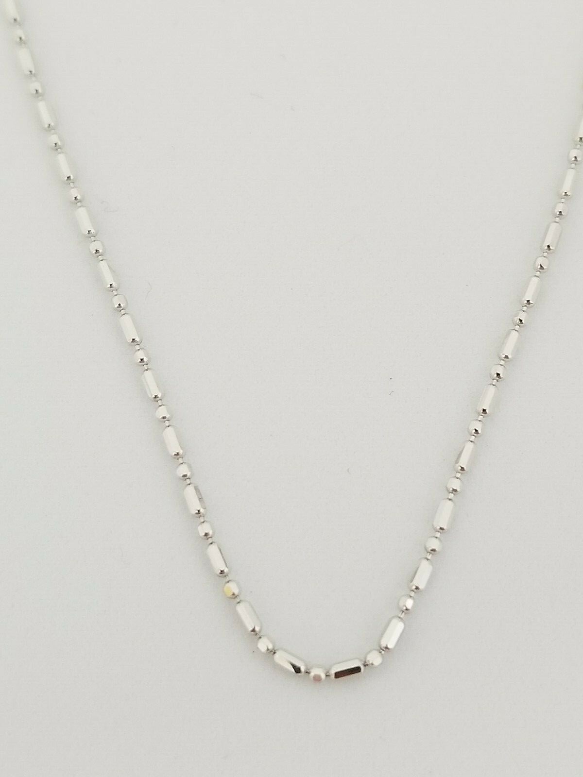 Pre-owned Teachers Jewerly 14k White Gold Bead Ball Chain 18" Round N Rectangle Diamond Cut Beads Necklace