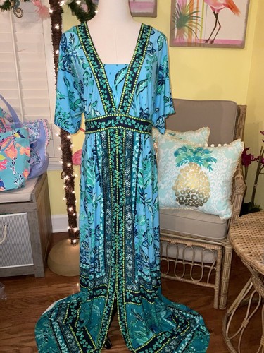 Pre-owned Lilly Pulitzer Ilia Maxi Dress Seabreeze Plant One On You Size 6,8,10,14 In Multicolor