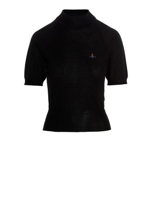 Pre-owned Vivienne Westwood Logo-embroidered Short-sleeve Jumper In Black