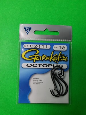 gamakatsu octopus hook size 1/0  6 per pack # 02411  hooks