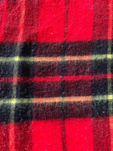Vintage Red Black Yellow Wool Soft Camper Blanket GUC Fringe 50 X 58 Inches