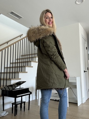 Pre-owned Fox Real Rabbit And  Fur Army Green Parka