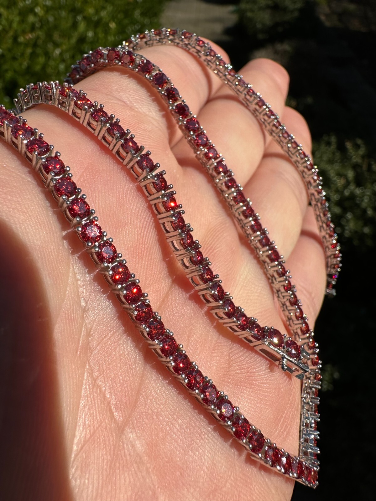 Pre-owned Silver Real Ruby Red Moissanite 3mm Tennis Chain 925  Iced Necklace Pass Test