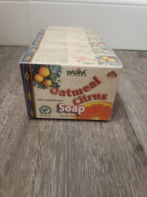 6 Pack Madina Oatmeal Citrus  Bar Soap 3.5 Oz 100% Vegetable Base Palm Oil