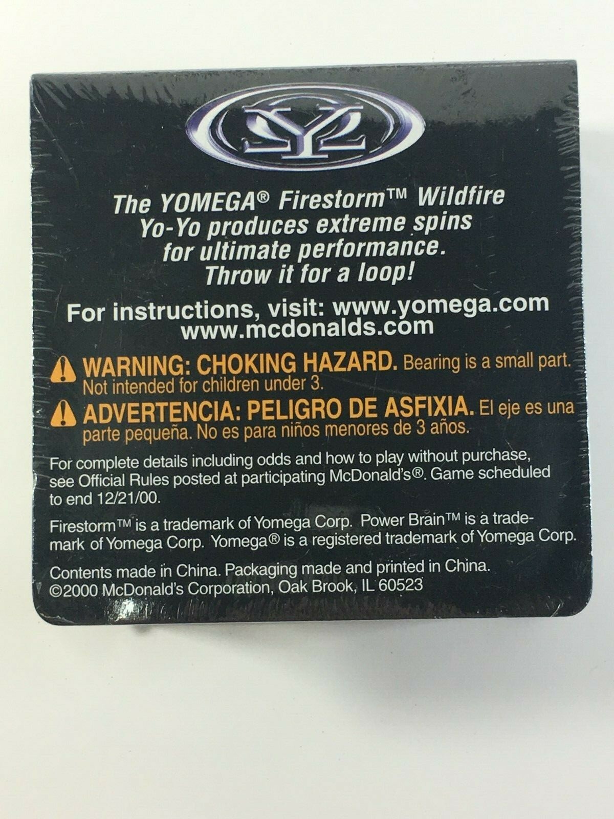 McDonalds 2000 Firestorm Yomega Firestorm WildFire YO-YO #4 Black NEW