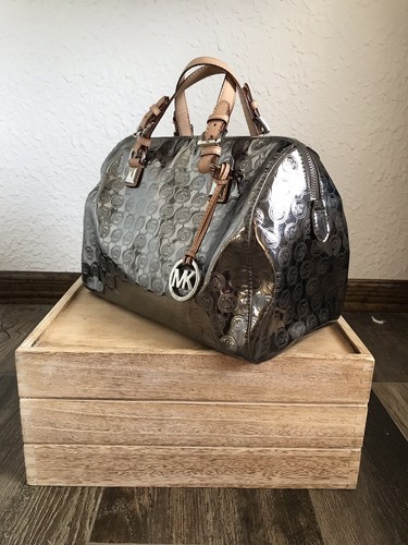michael kors silver metallic handbag