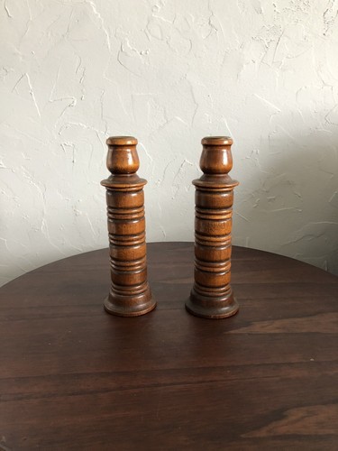 Turned Wood Candle Holders Set Candle Holders MCM Boho Style