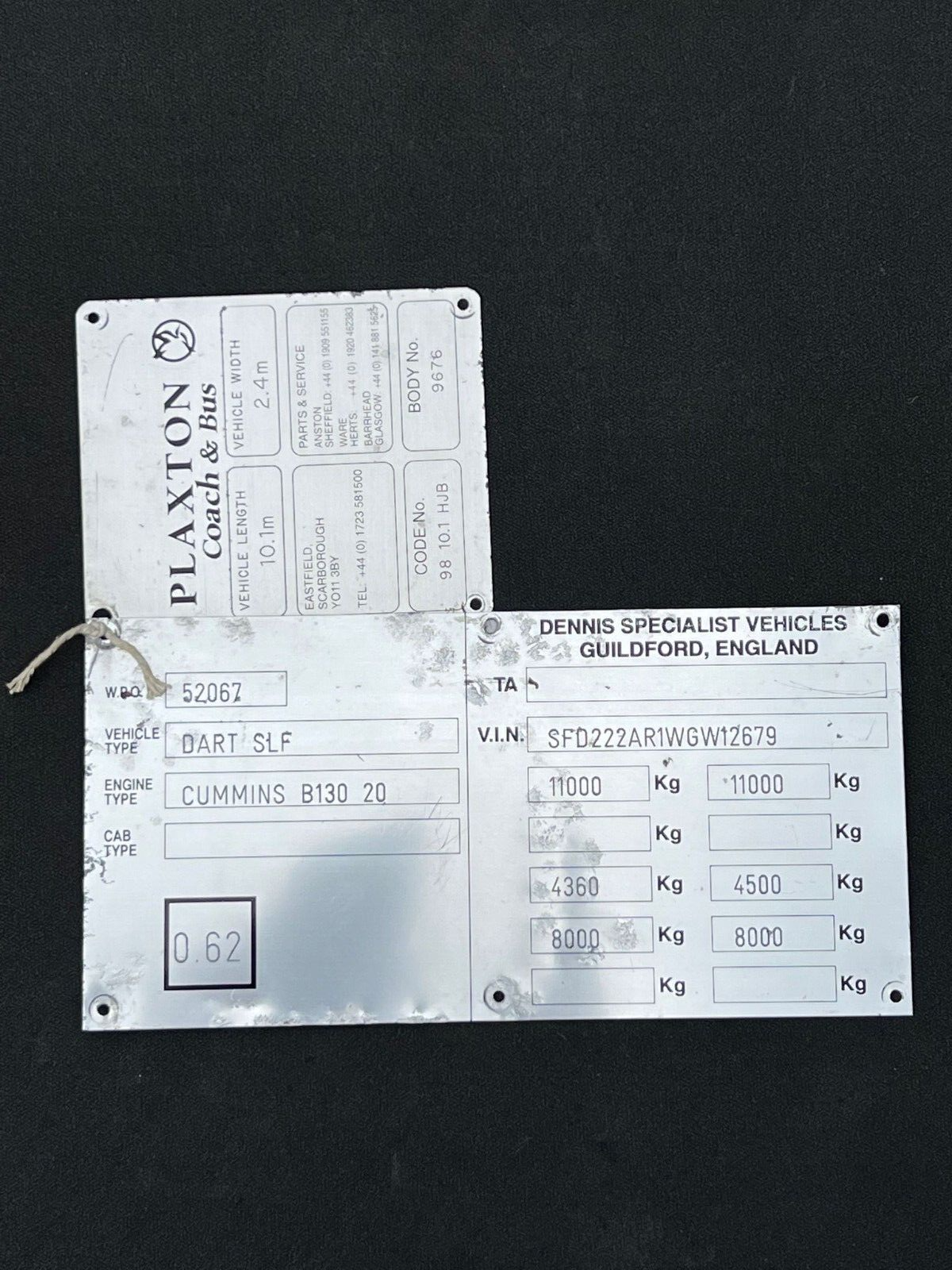 Metroline London Plaxton Dennis Dart S288 JLP Bus Coach Chassis Body Plate Badge