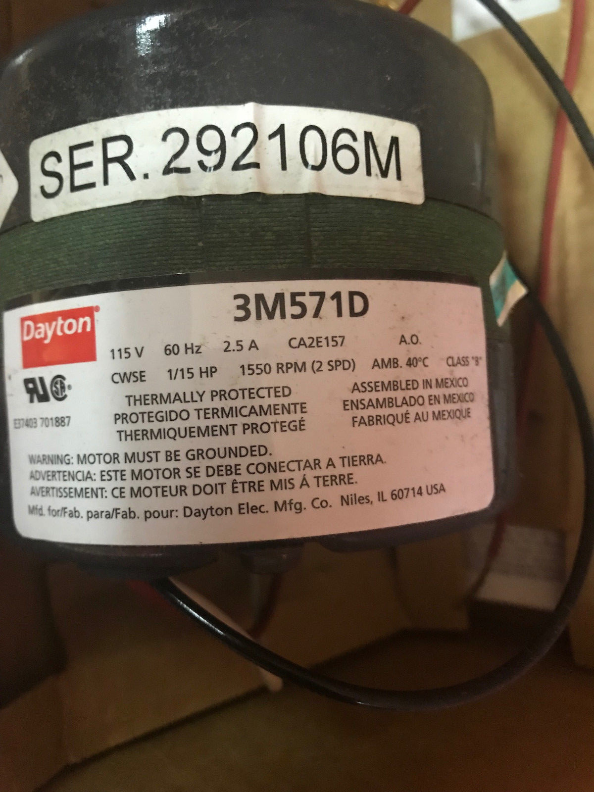 NEW Dayton 3M571D Shaded Pole Motor 1550rpm 115 VOLT CWSE 2 SPEED 1/15 HP