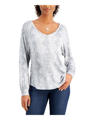 Женский серый топ с овальным вырезом и длинным рукавом с животным принтом WILLOW DRIVE Womens XS