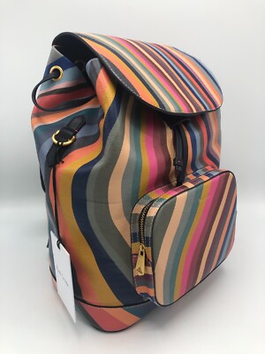 PAUL SMITH PAUL SMITH SWIRL WOMEN'S LEATHER STRIPE BACKPACK SHOULDER BAG