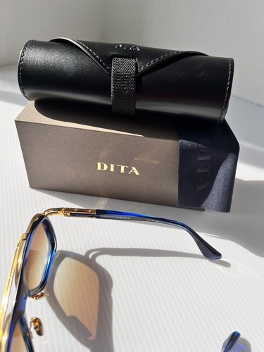 Pre-owned Dita Lxn-evo Dts403-a-03 Blue Swirl Yellow Gold Brown Gradient Lens Sunglasses