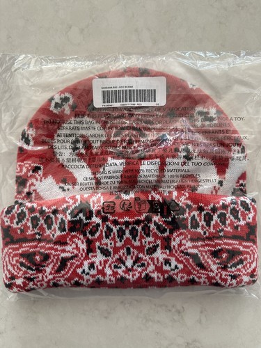 Supreme FW24 Big Logo Acrylic Beanie Paisley Red Bandana One Size