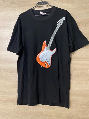 inFactory Men's Black Cotton Guitar Rock T-Shirt, Size XL