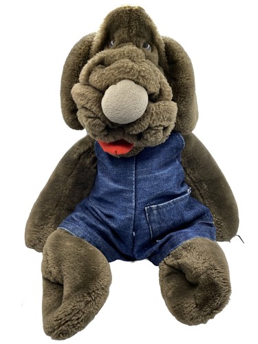 Vintage 1981 Wrinkles Dog Denim Overalls Puppet Plush Ganz