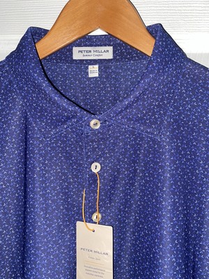 Peter Millar Crown Sport Navy Willis Geo Performance Mesh Golf Polo Large