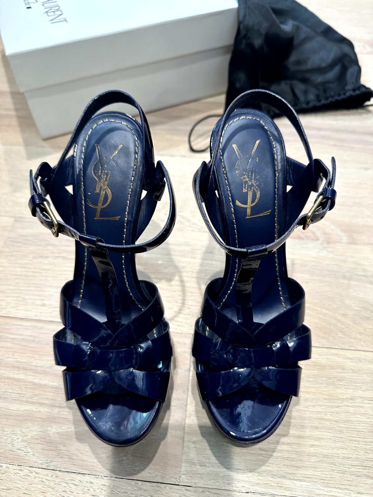 YSL Saint Laurent Tribute Patent Leather Platform Sandals