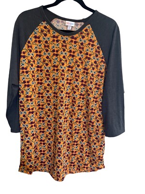 NWT Lularoe Plus Size 2XL Gray Sleeve Orange Floral Body Randy Top #1761