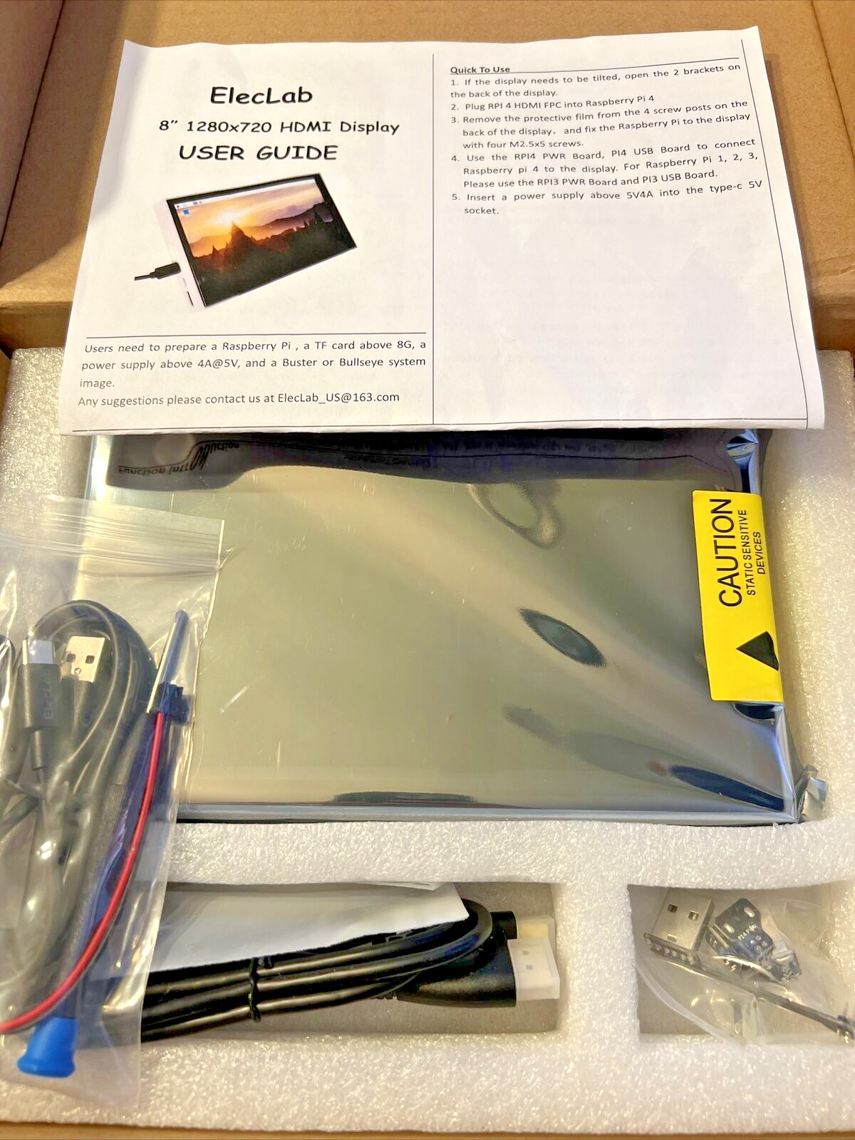 ElecLab 8 Inch 1280x720 HDMI Display for Raspberry Pi