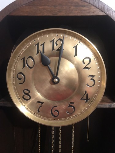 Round Top German Grandfather Antique Clock Hand Carved Case Bim Bam Striking