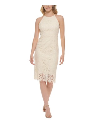 

ELIZA J Женское платье-футляр цвета слоновой кости с разрезом сзади на подкладке без рукавов до колена, Цвет слоновой кости